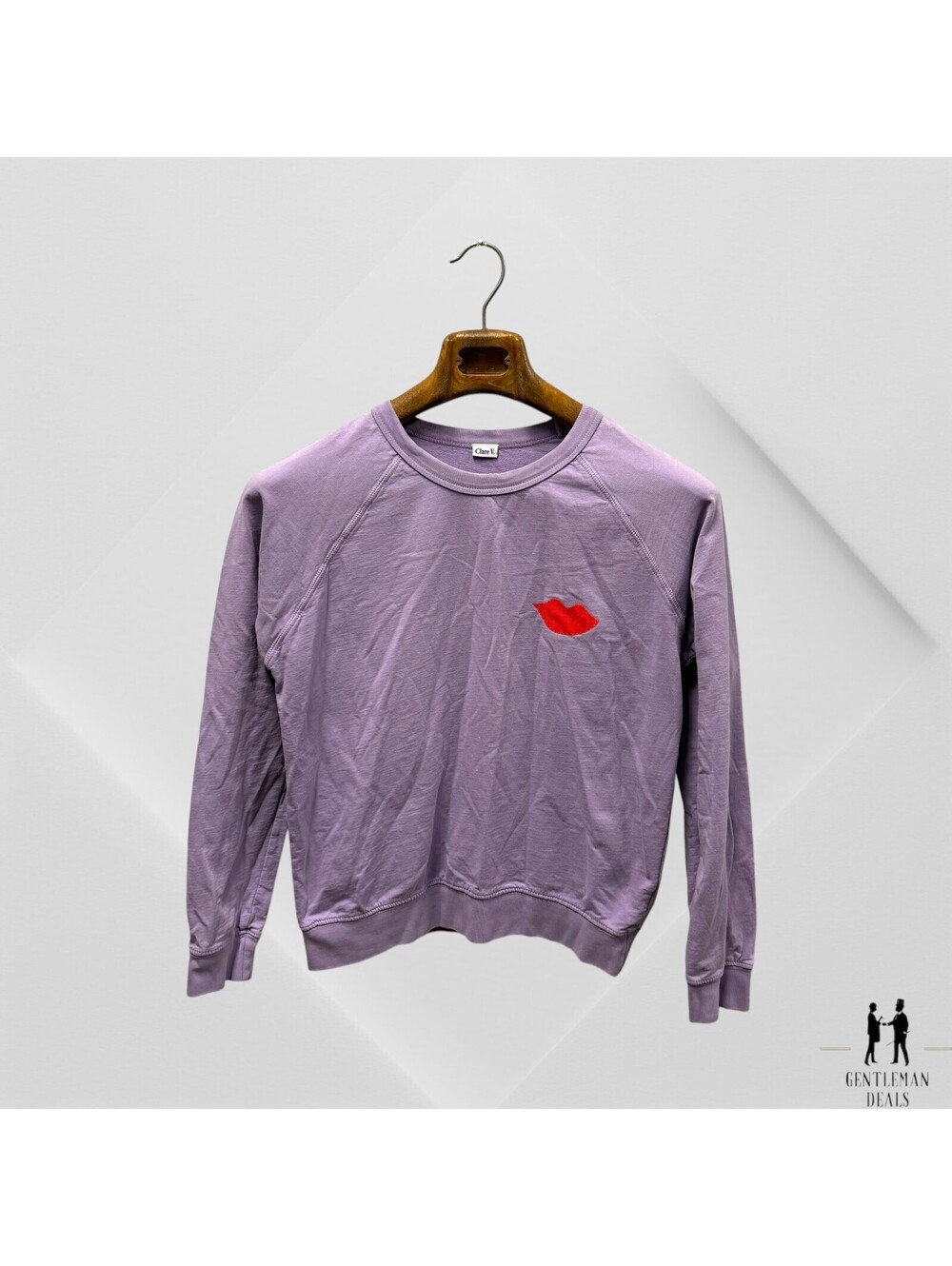 Clare V. Solid Purple Poppy Lips Sweatshirt Crew Lip illustration XS Made in USA